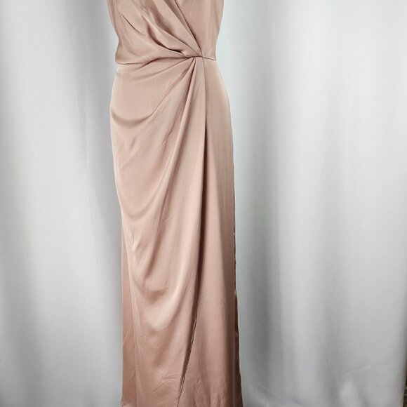 After Six Pink Satin V Neck Faux Wrap Tulip Skirt Maxi Dress Size 14R NWTF Read - Picture 4 of 16